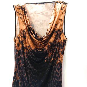 WOMEN'S SILK ANIMAL PRINT DRAPE-NECK TOP, M.